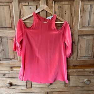 Lavender‎ Brown Small Pink Cold Shoulder Blouse Silk Coral Salmon
